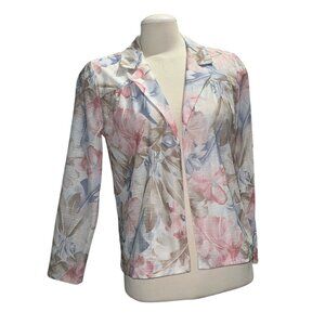 Nancy II Womens Floral Blouse Size 10 Long Sleeve Pastel Pink & Blue Lightweight